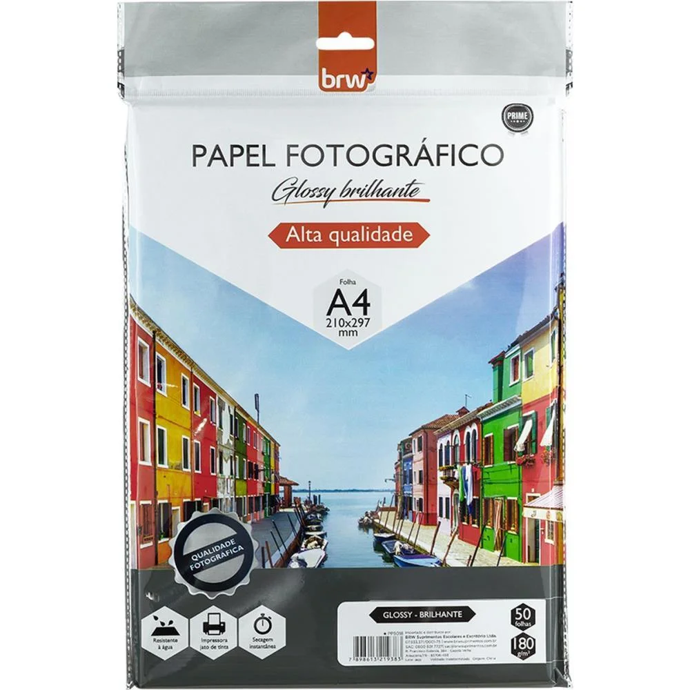 PAPEL FOTOGRAFICO INKJET A4 GLOSSY BRILHANTE 180G. BRW (PCT.C/50)