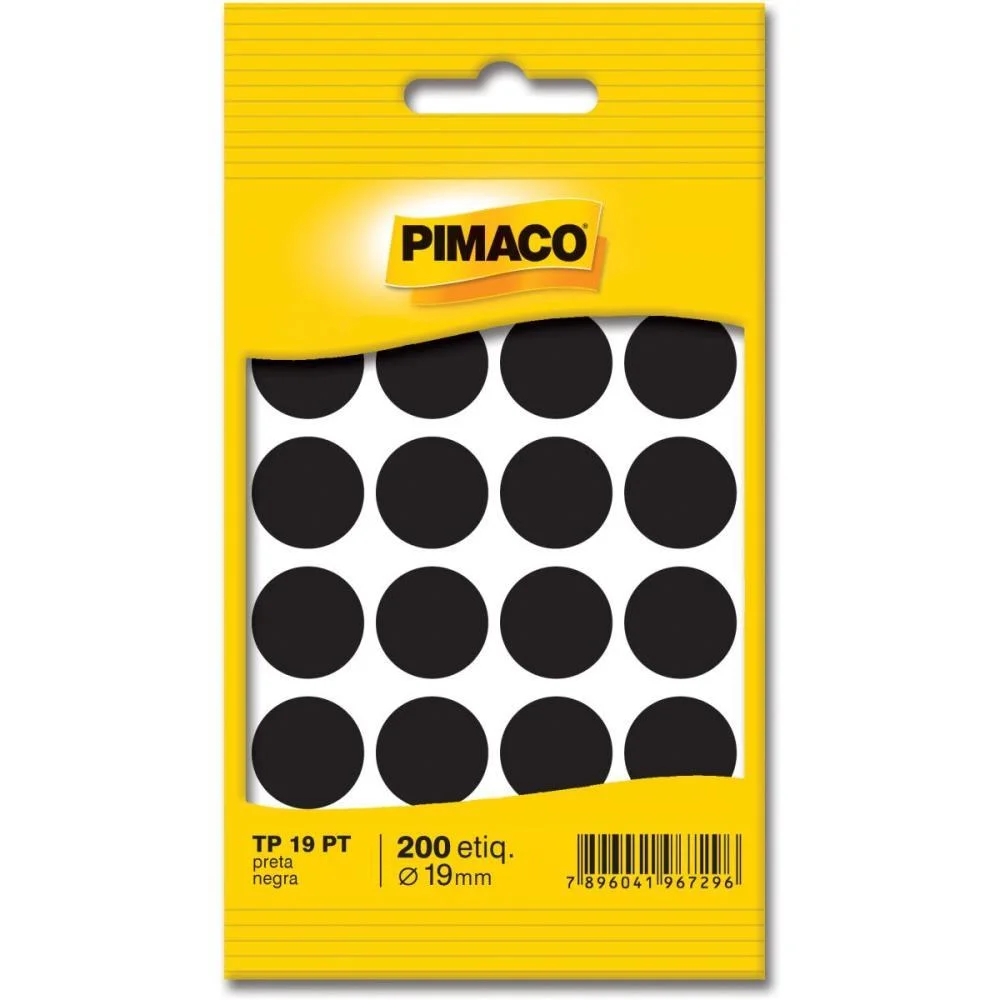 ETIQUETA REDONDA TP-19 PRETA REDONDA 19 MM PIMACO (CT.C/200)