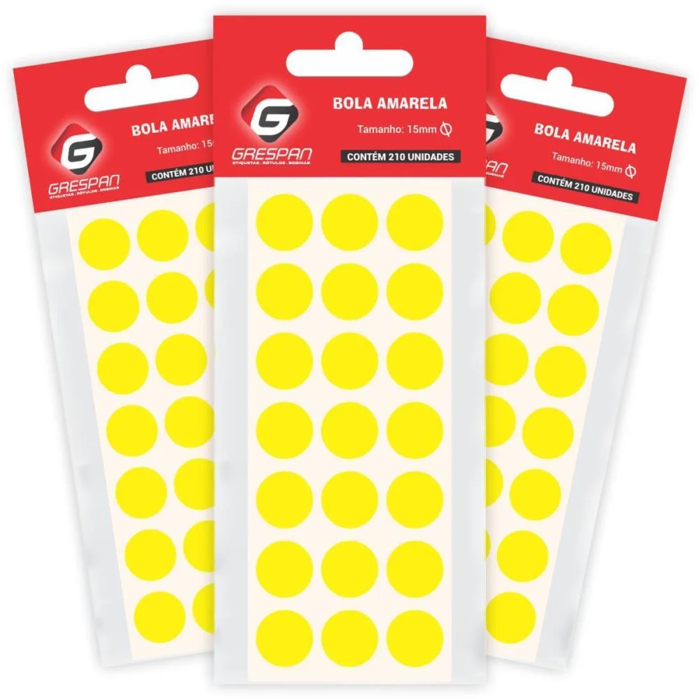 ETIQUETA REDONDA AMARELA 15MM. C/210 ETIQUETAS GRESPAN (CARTELA)