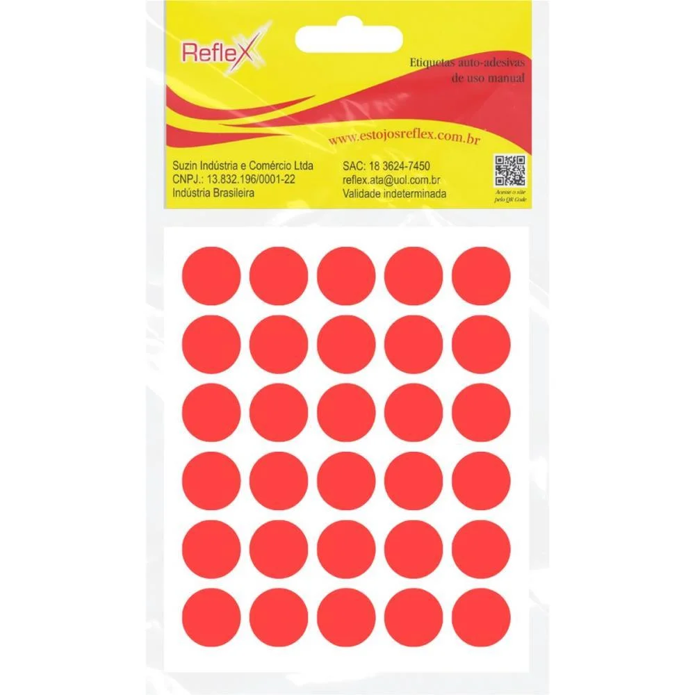 ETIQUETA REDONDA VERMELHA 13MM. C/210 ETIQUETAS REFLEX (CARTELA)