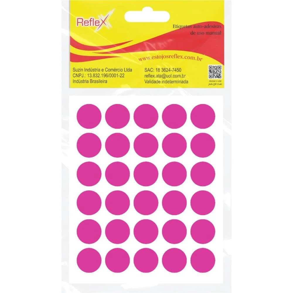 ETIQUETA REDONDA PINK 13MM. C/210 ETIQUETAS REFLEX (CARTELA)