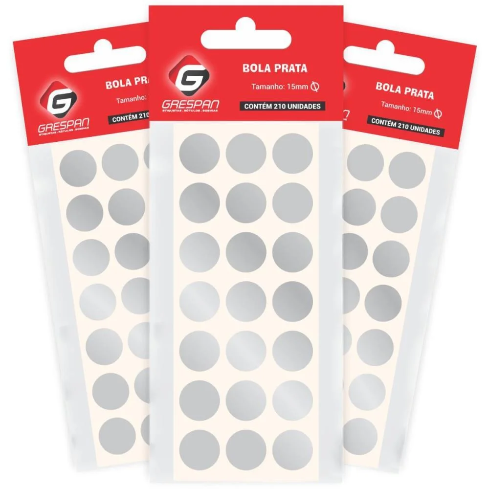 ETIQUETA REDONDA PRATA 15MM. C/210 ETIQUETAS GRESPAN (CARTELA)