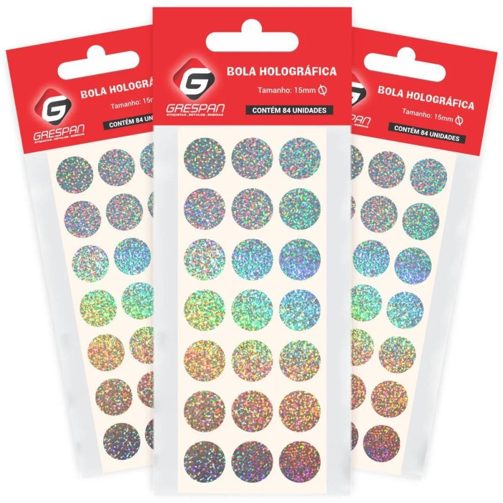 ETIQUETA REDONDA HOLOGRAFICA 15MM. C/84 ETIQUET GRESPAN (CARTELA)