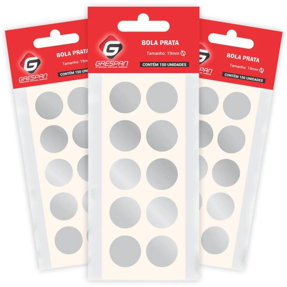 ETIQUETA REDONDA PRATA 19MM. C/150 ETIQUETAS GRESPAN (CARTELA)