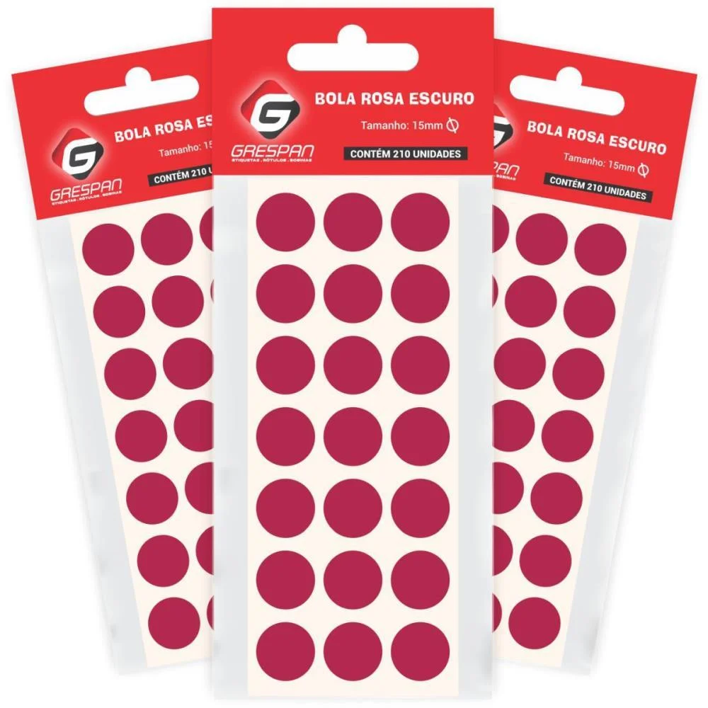 ETIQUETA REDONDA ROSA ESCURA 15MM. C/210 ETIQ. GRESPAN (CARTELA)