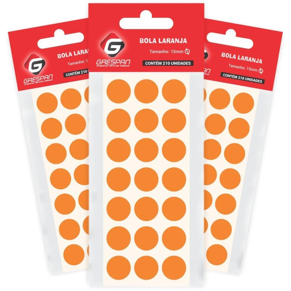 ETIQUETA REDONDA LARANJA 15MM. C/210 ETIQUETAS GRESPAN (CARTELA)