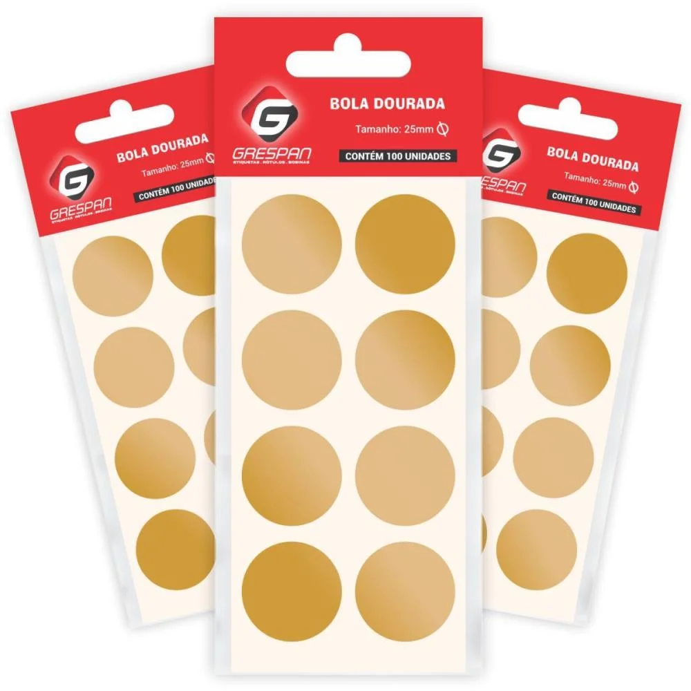 ETIQUETA REDONDA OURO 25MM. C/100 ETIQUETAS GRESPAN (CARTELA)