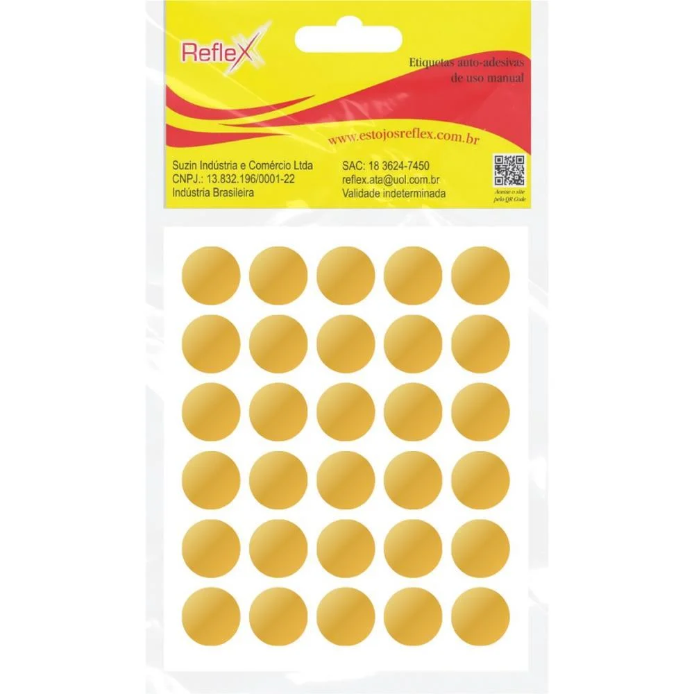 ETIQUETA REDONDA OURO 13MM. C/210 ETIQUETAS REFLEX (CARTELA)