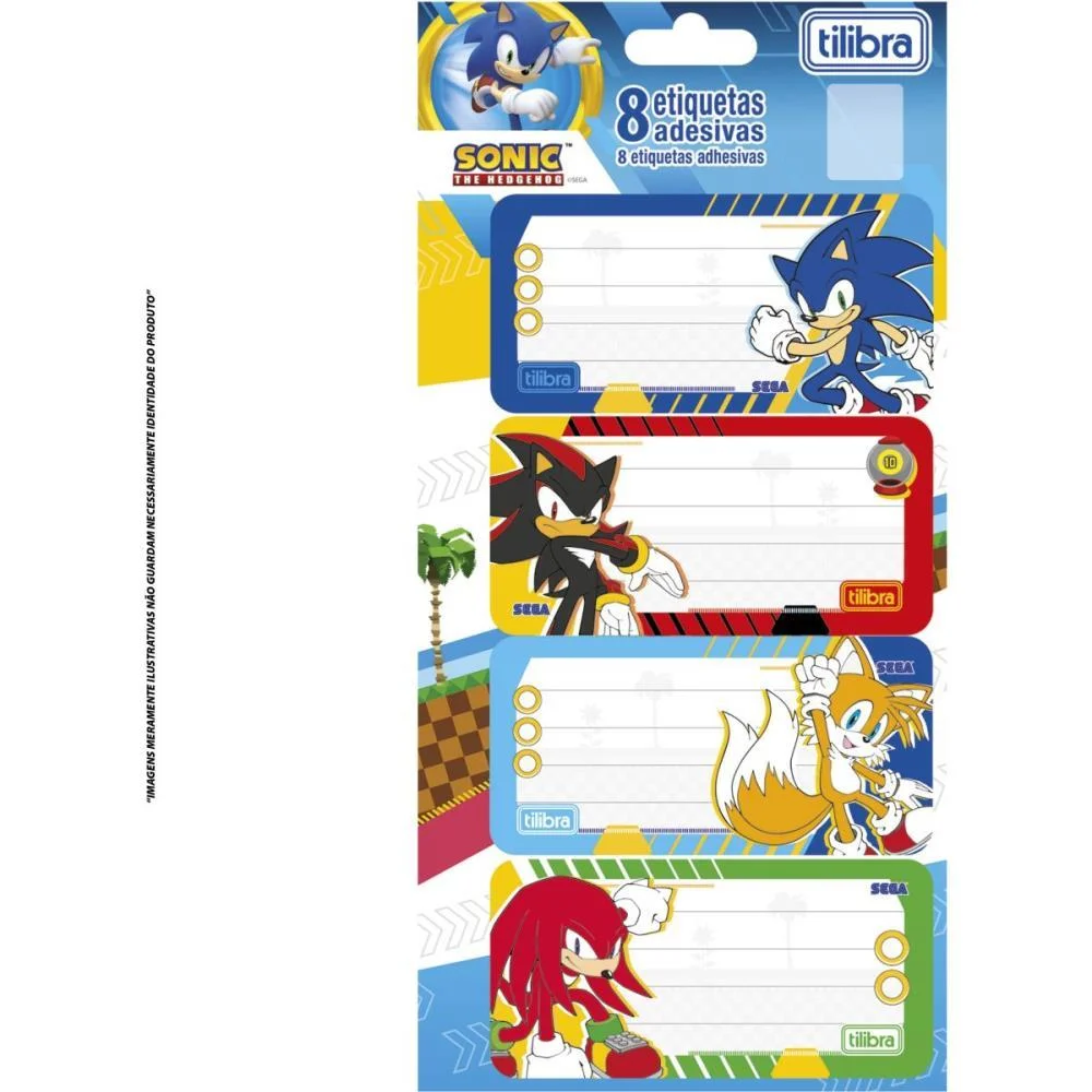 ETIQUETA ESCOLAR DECORADA SONIC C/8ETIQ. 100X208MM TILIBRA (PCT.C/10)