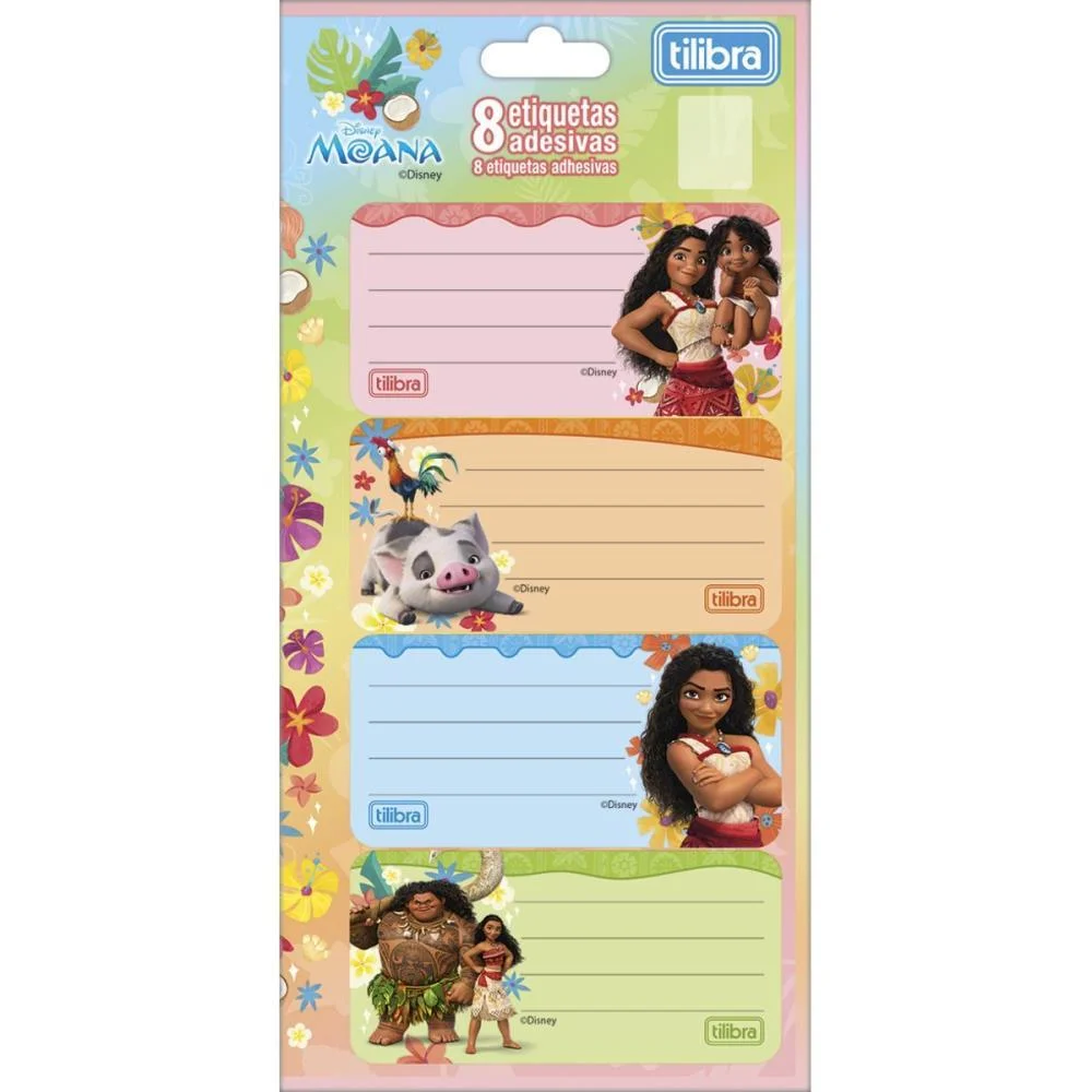 ETIQUETA ESCOLAR DECORADA MOANA C/8ETIQ. 100X208MM TILIBRA (PCT.C/10)