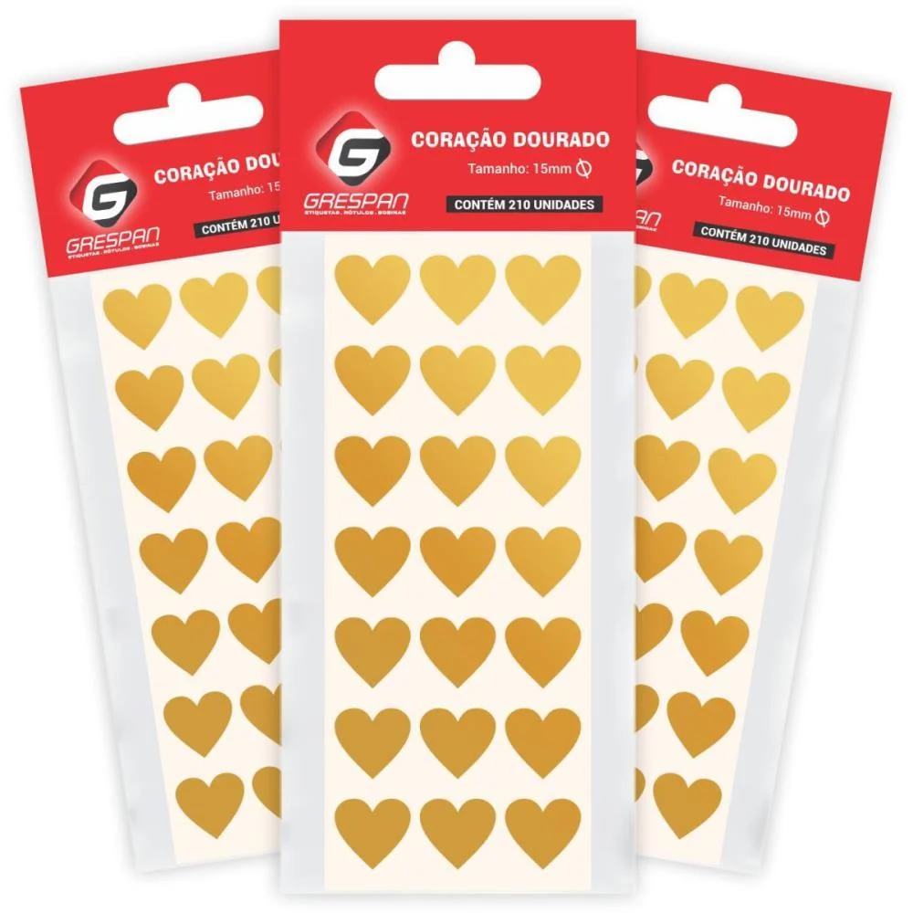 ETIQUETA LISA COM FORMAS CORACAO OURO C/210 ETIQUETAS GRESPAN (CT.C/210)