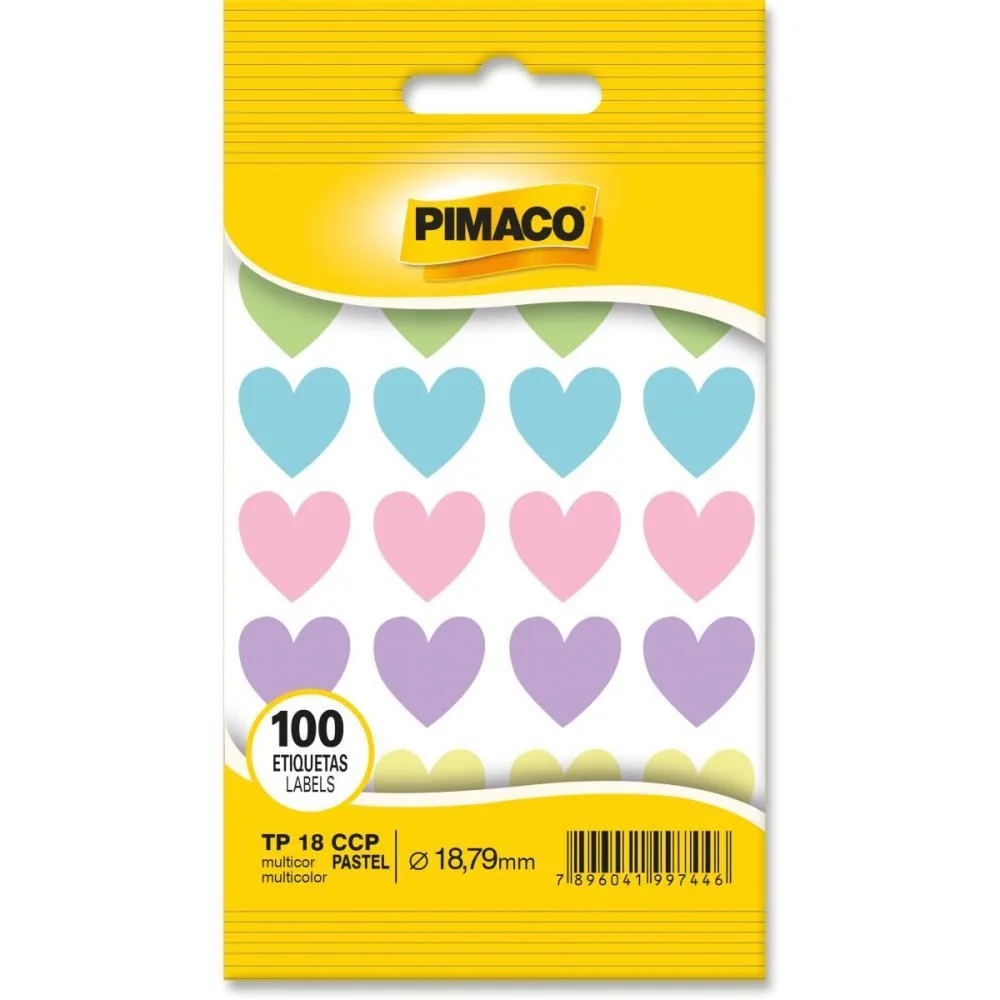ETIQUETA LISA COM FORMAS CORACAO TP-18  PASTEL SORT. PIMACO (CT.C/100)