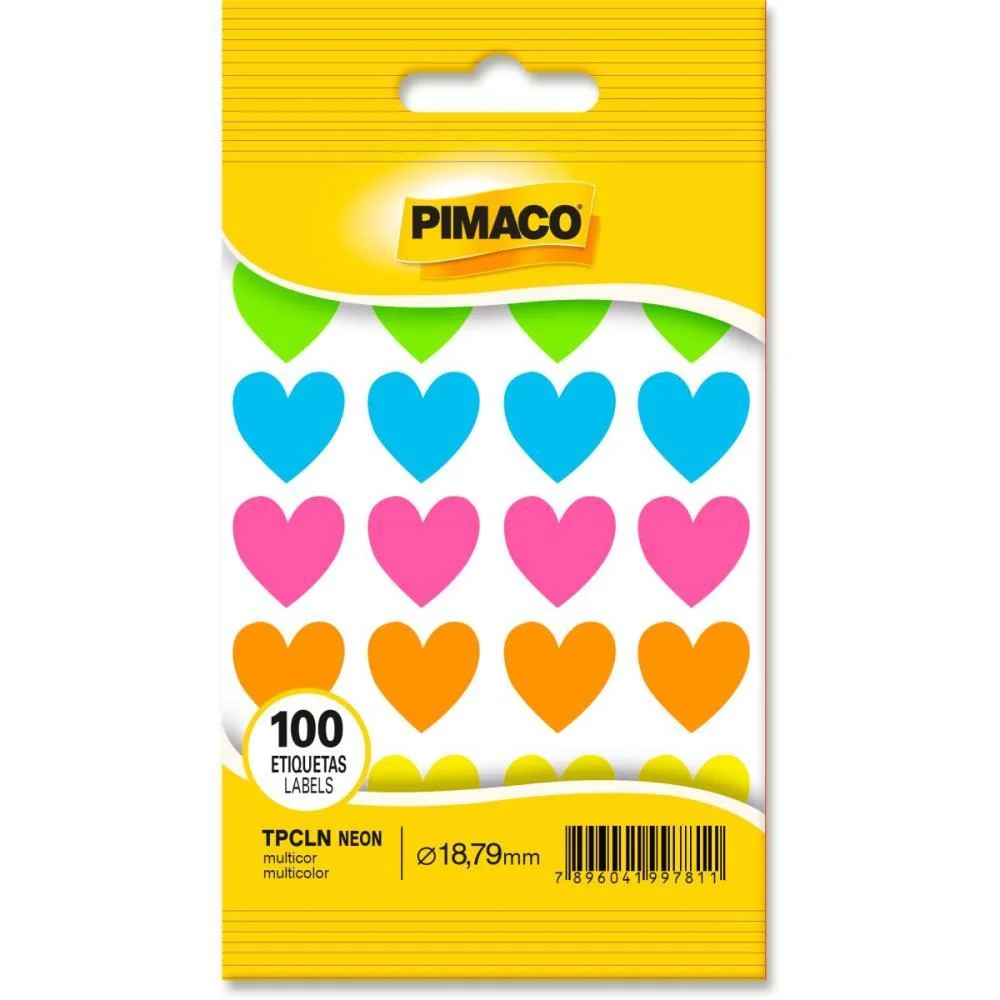 ETIQUETA LISA COM FORMAS CORACAO TP-12  NEON SORT. PIMACO (CT.C/100)