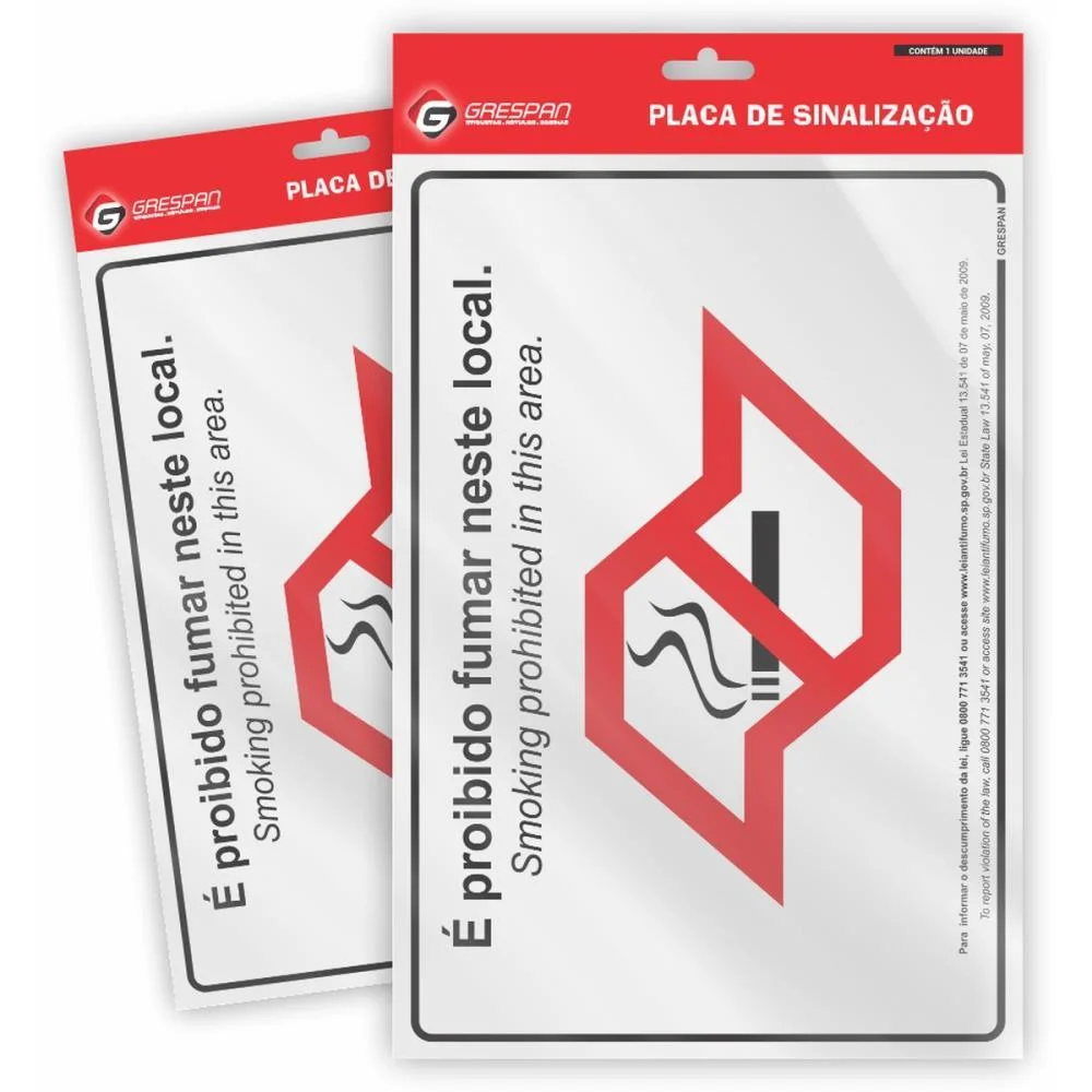 PLACA DE SINALIZACAO PROIBIDO FUMAR 20X30CM. GRESPAN (PCT.C/05)