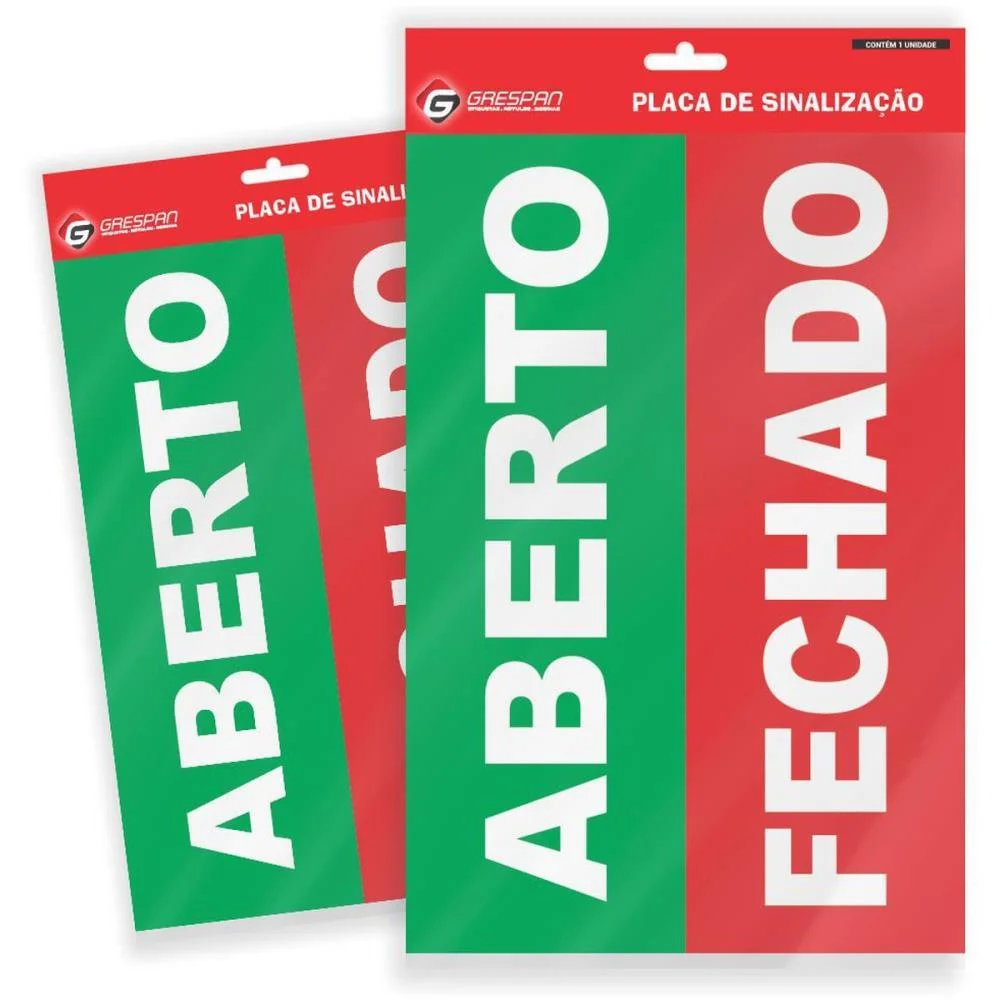 PLACA DE SINALIZACAO ABERTO/FECHADO 16X25CM. GRESPAN (PCT.C/05)