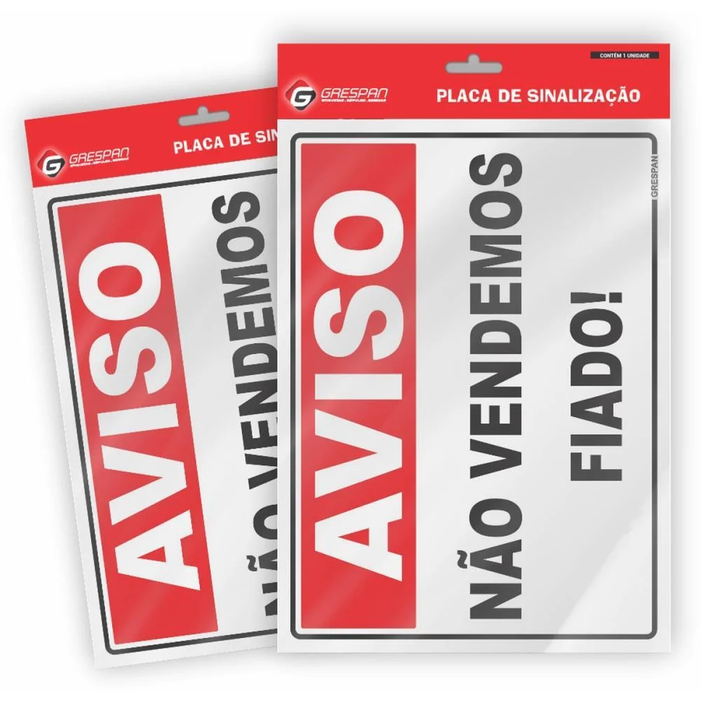PLACA DE SINALIZACAO AVISO NAO VENDEMOS FIADO 15X20 GRESPAN (PCT.C/05)