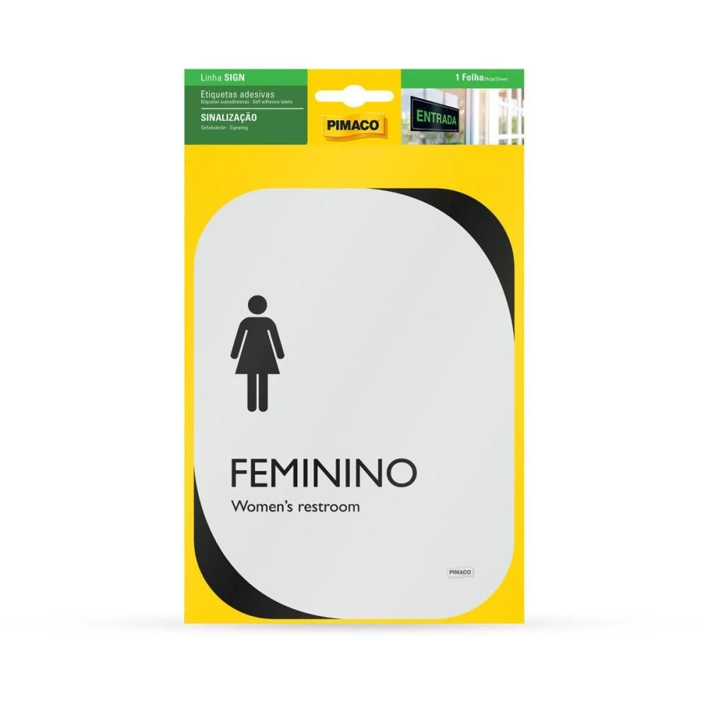 PLACA DE SINALIZACAO FEMININO CLEAN 13,8X18,5CM PIMACO (UNIDADE)