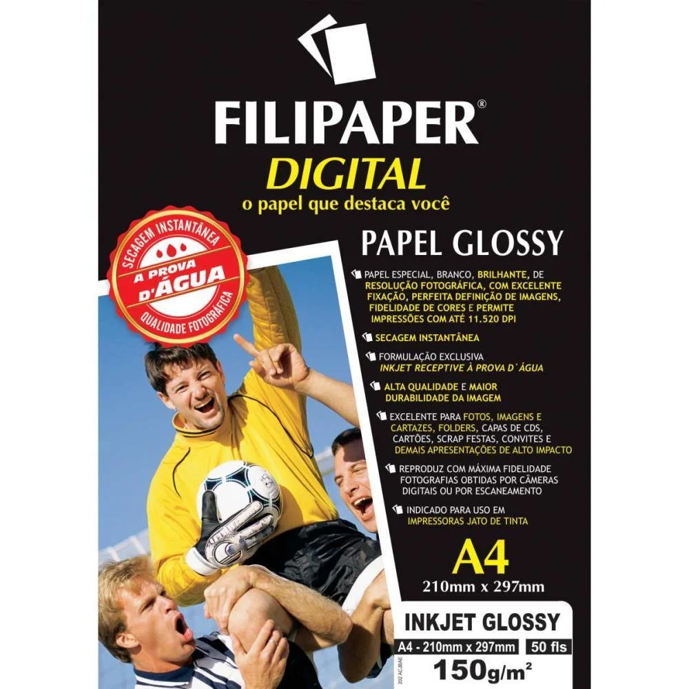 PAPEL FOTOGRAFICO INKJET A4 GLOSSY 150G FILIPERSON (CX.C/50)