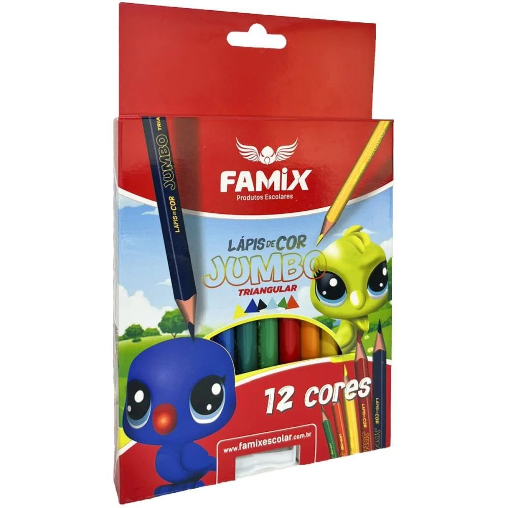 LAPIS DE COR JUMBO TRIANGULAR TAM.12,5CM 12 CORES FAMIX (ESTOJO)