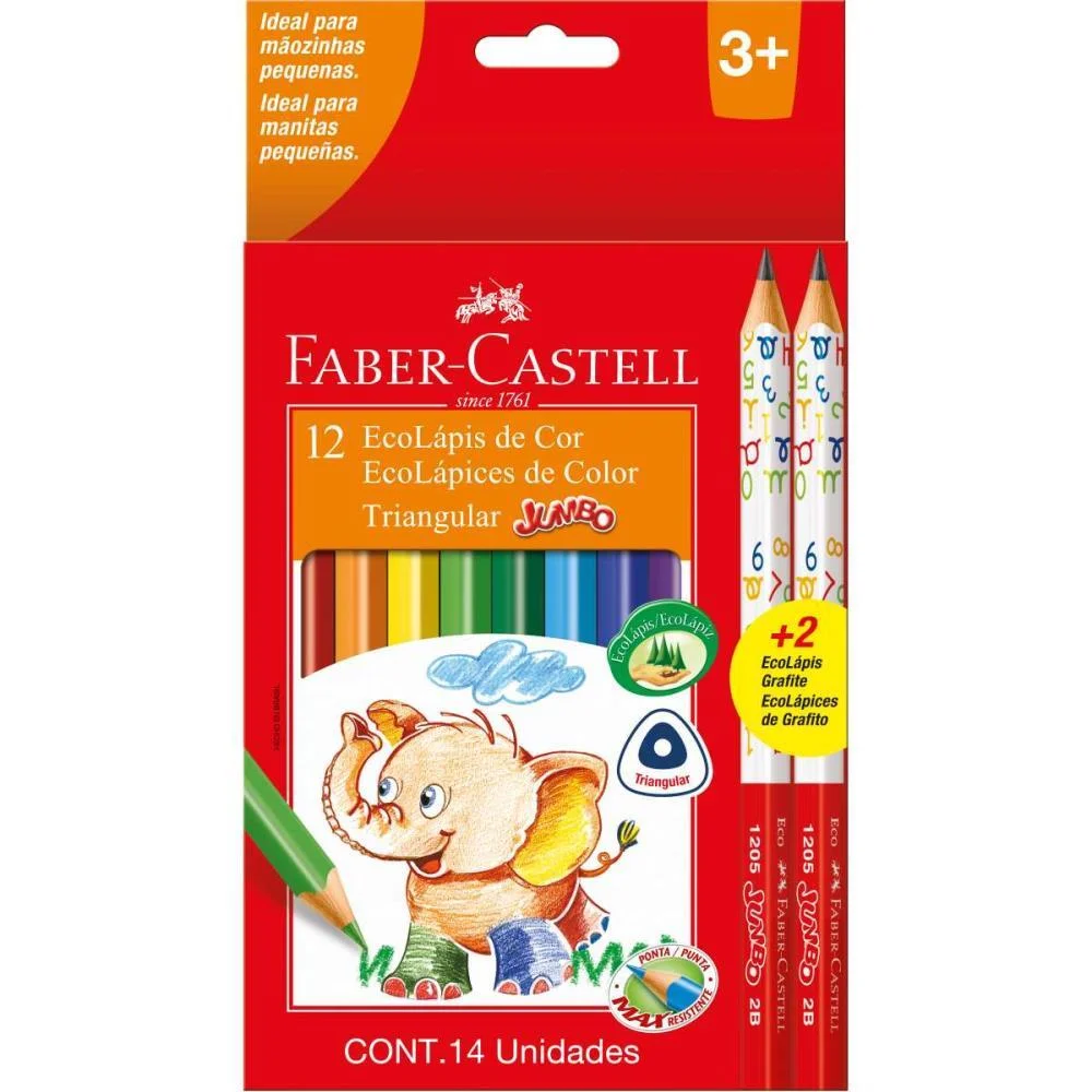 LAPIS DE COR JUMBO ECOLAPIS 12CORES +2 PRETO FABER-CASTELL (PCT.C/06)
