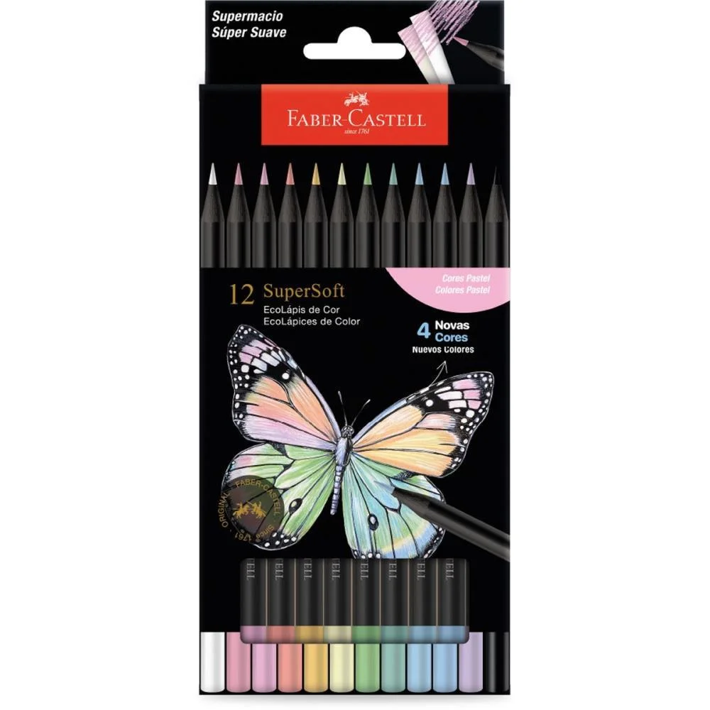 LAPIS DE COR REDONDO SUPERSOFT 12 CORES PASTEL FABER-CASTELL (PCT.C/12)