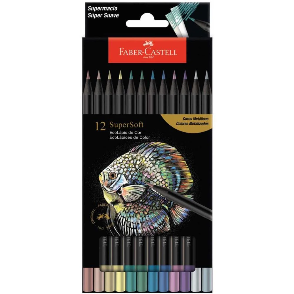 LAPIS DE COR REDONDO SUPERSOFT 12 CORES METALICAS FABER-CASTELL (PCT.C/12)
