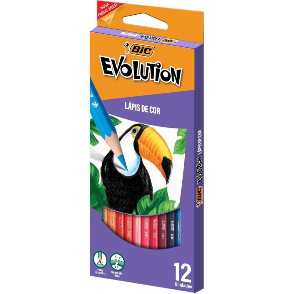 LAPIS DE COR SEXTAVADO EVOLUTION 12 CORES BIC (PCT.C/06)