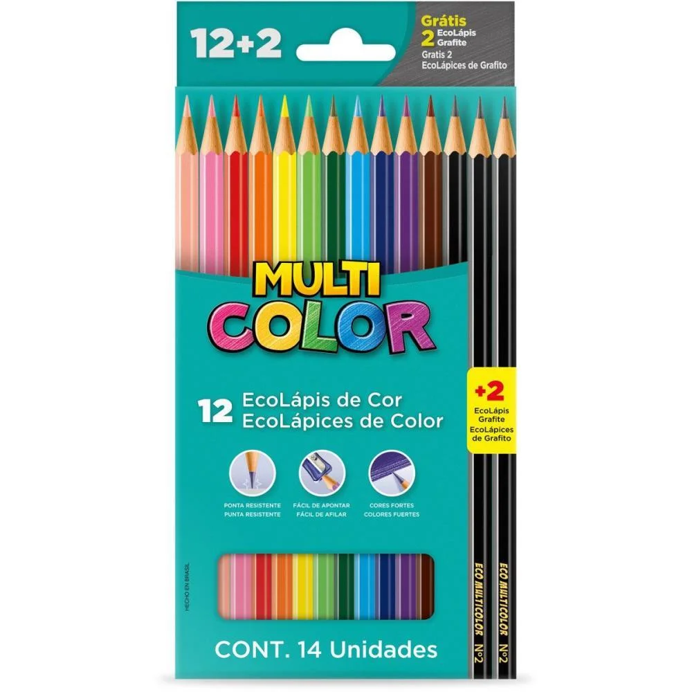 LAPIS DE COR SEXTAVADO MULTICOLOR ECO 12 CORES + 2LP FABER-CASTELL (PCT.C/12)