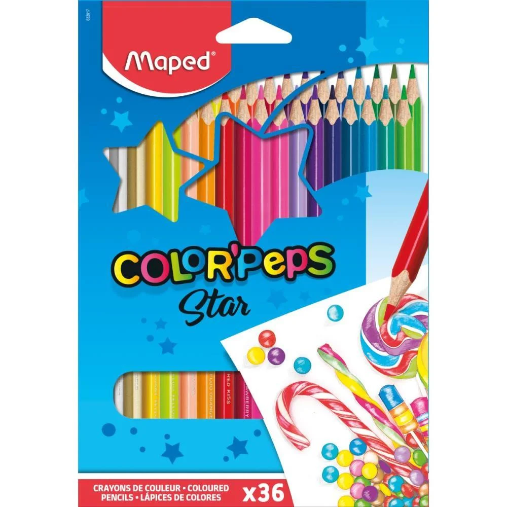 LAPIS DE COR TRIANGULAR COLOR PEPS 36 CORES MAPED (ESTOJO)