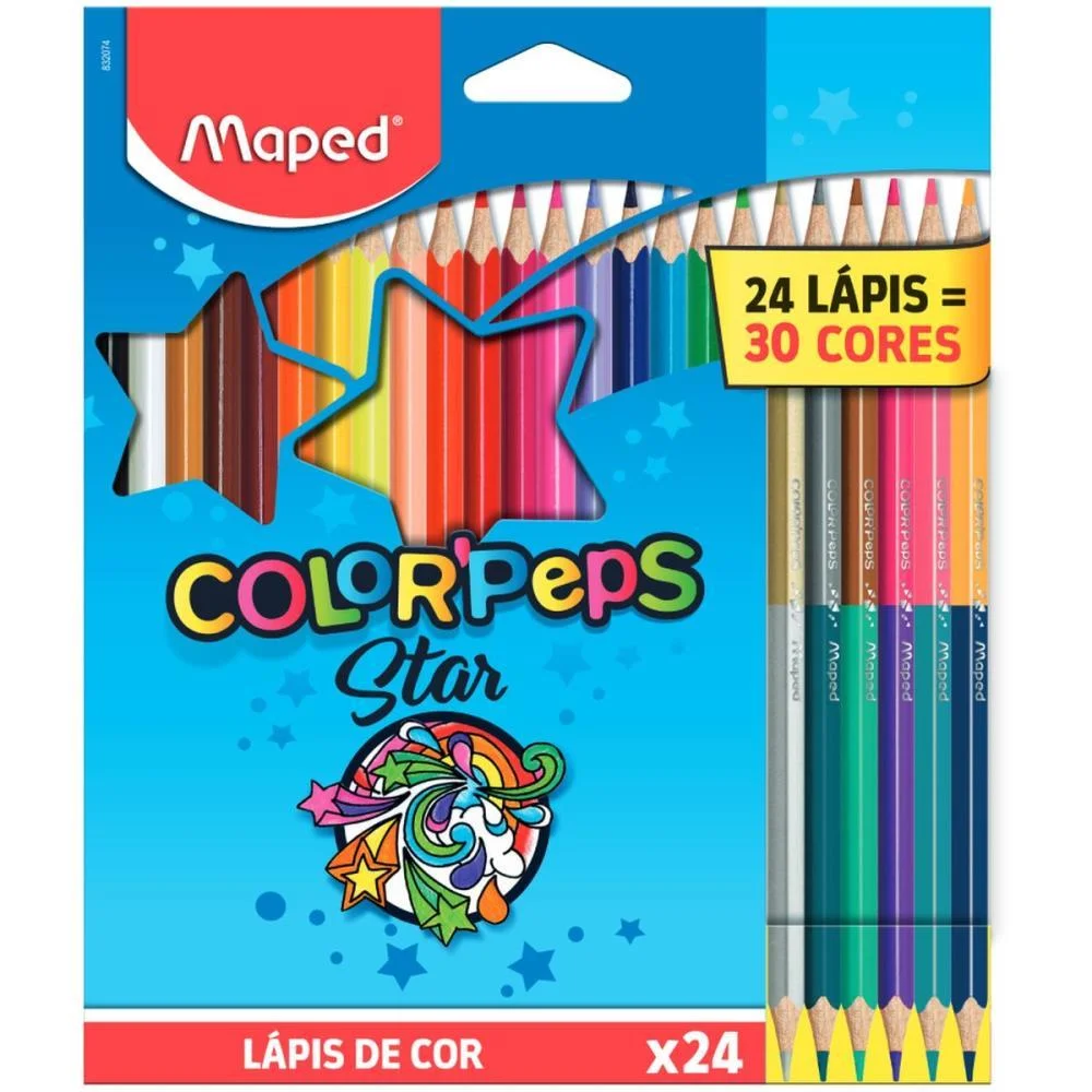 LAPIS DE COR TRIANGULAR COLOR PEPS STAR 24UNDS/30CORES MAPED (ESTOJO)