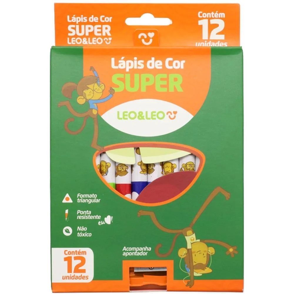 LAPIS DE COR TRIANGULAR LEO E LEO 12CORES SUPER C/APON LEONORA (PCT.C/06)