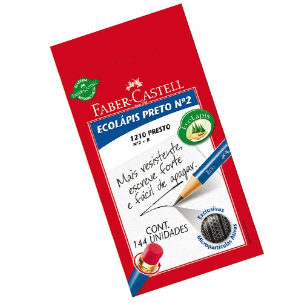 LAPIS PRETO REDONDO ECOLAPIS PRESTO C/BORRACHA FABER-CASTELL (CX.C/144)