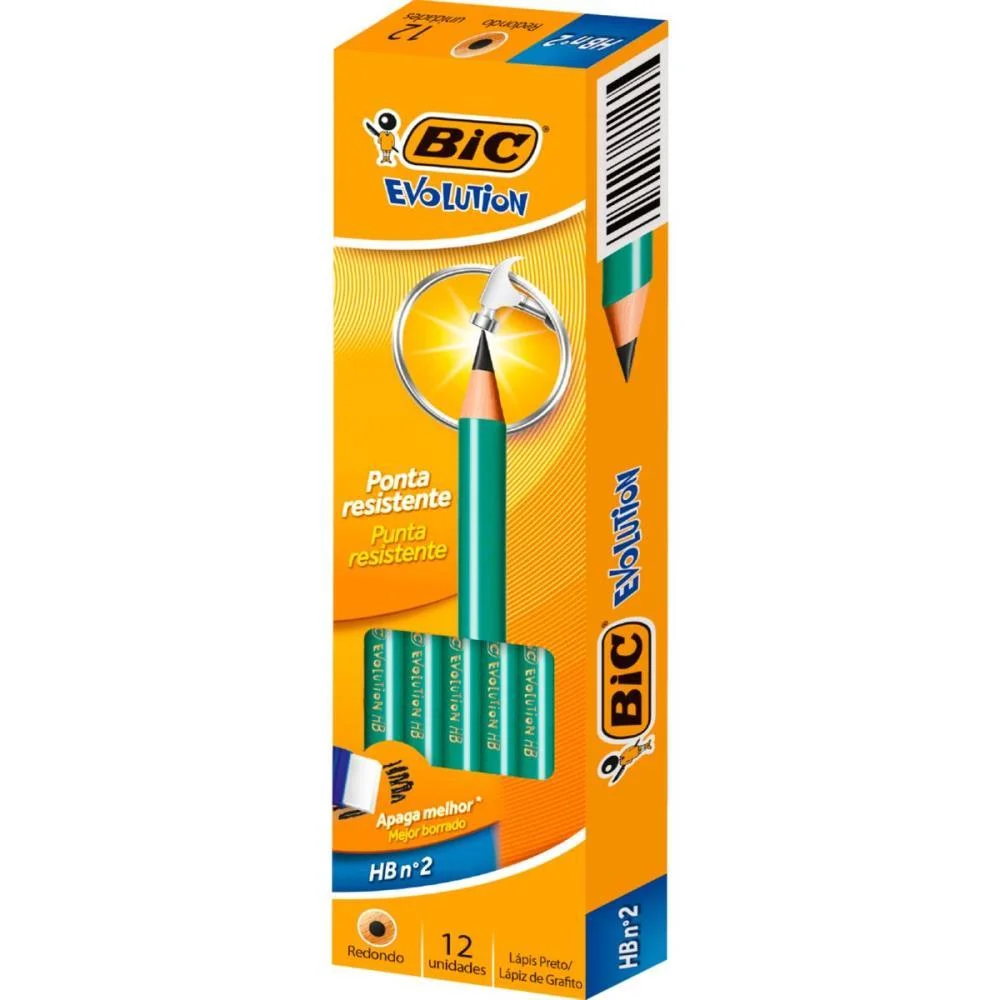 LAPIS PRETO REDONDO EVOLUTION PRETO S/BORRACHA BIC (CX.C/144)
