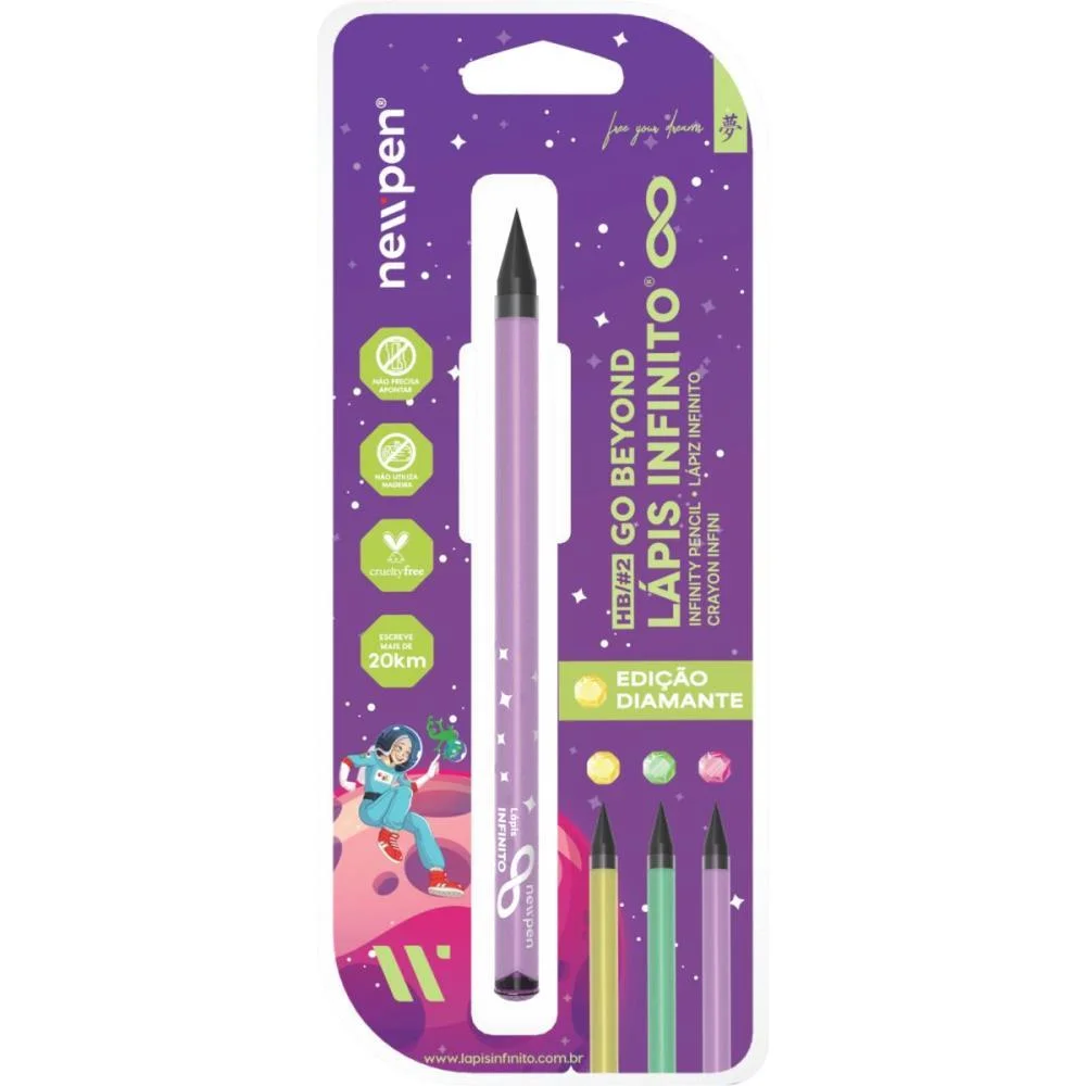 LAPIS PRETO REDONDO INFINITO DIAMANTE COLOR ROXA NEWPEN (BLISTER)