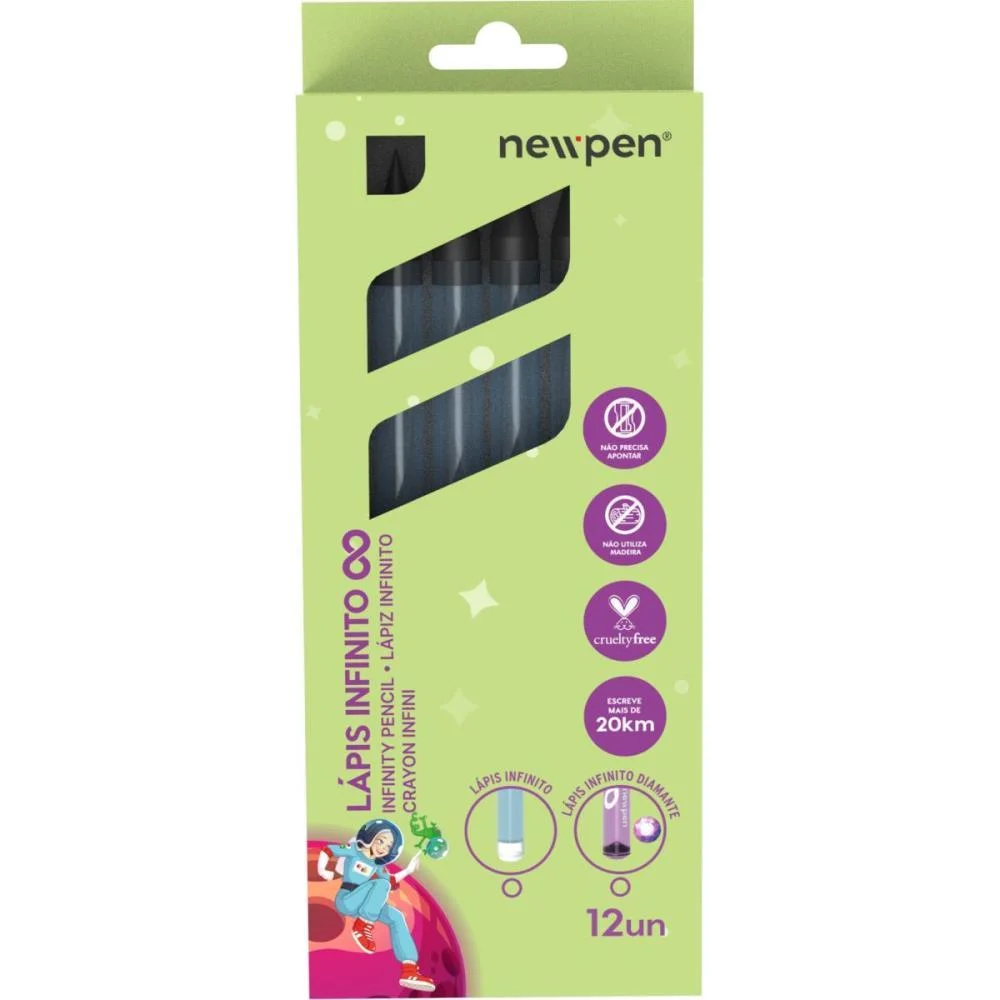 LAPIS PRETO REDONDO INFINITO DIAMENTE BLACK VERDE NEWPEN (CX.C/12)