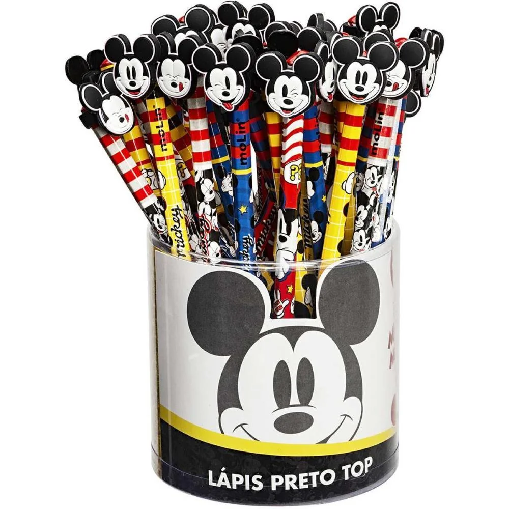 LAPIS PRETO REDONDO DECORADO MICKEY C/ BORRACHA PONTEIRA MOLIN (POTE-36)