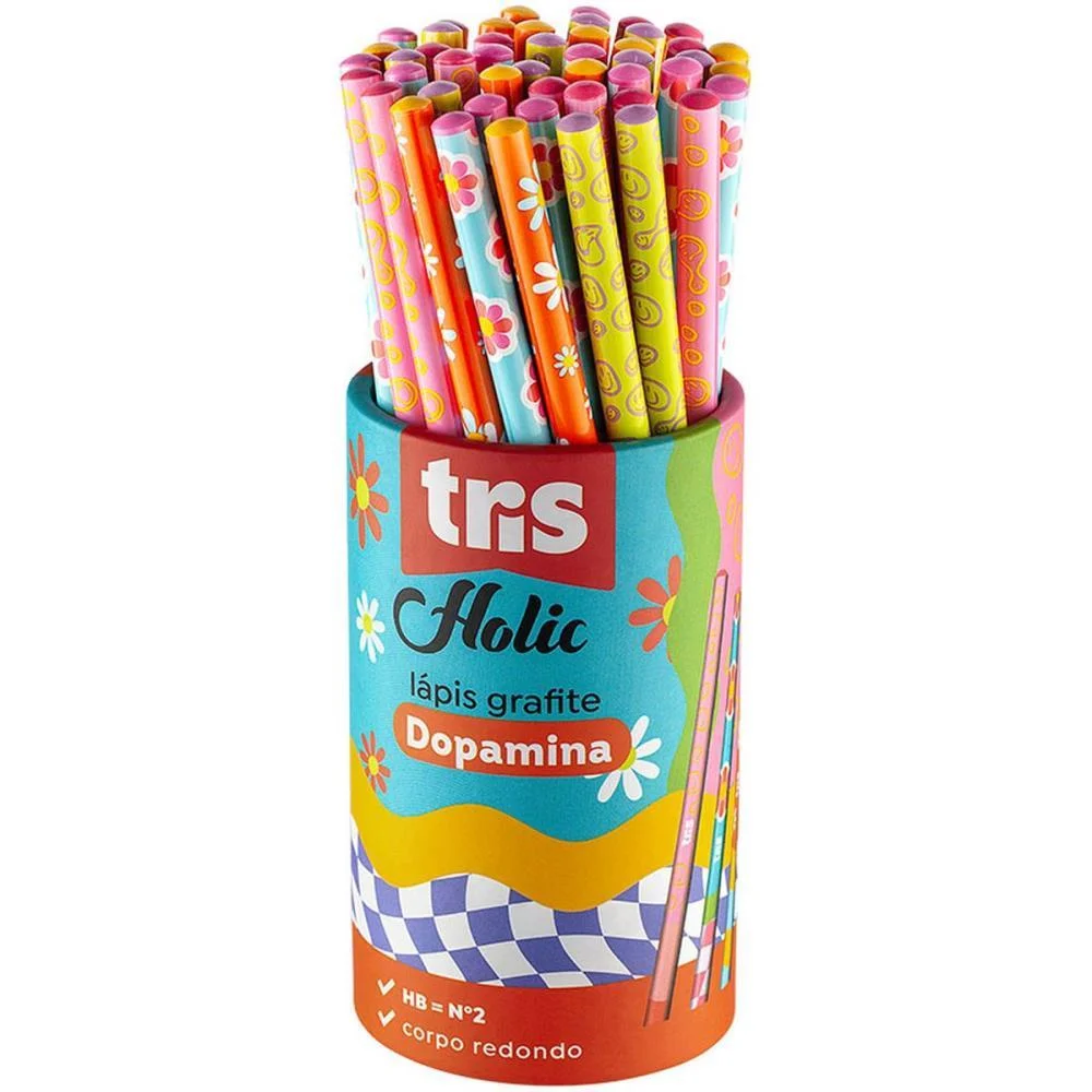 LAPIS PRETO REDONDO DECORADO TRIS DOPAMINA 4 CORES SUMMIT (POTE-48)