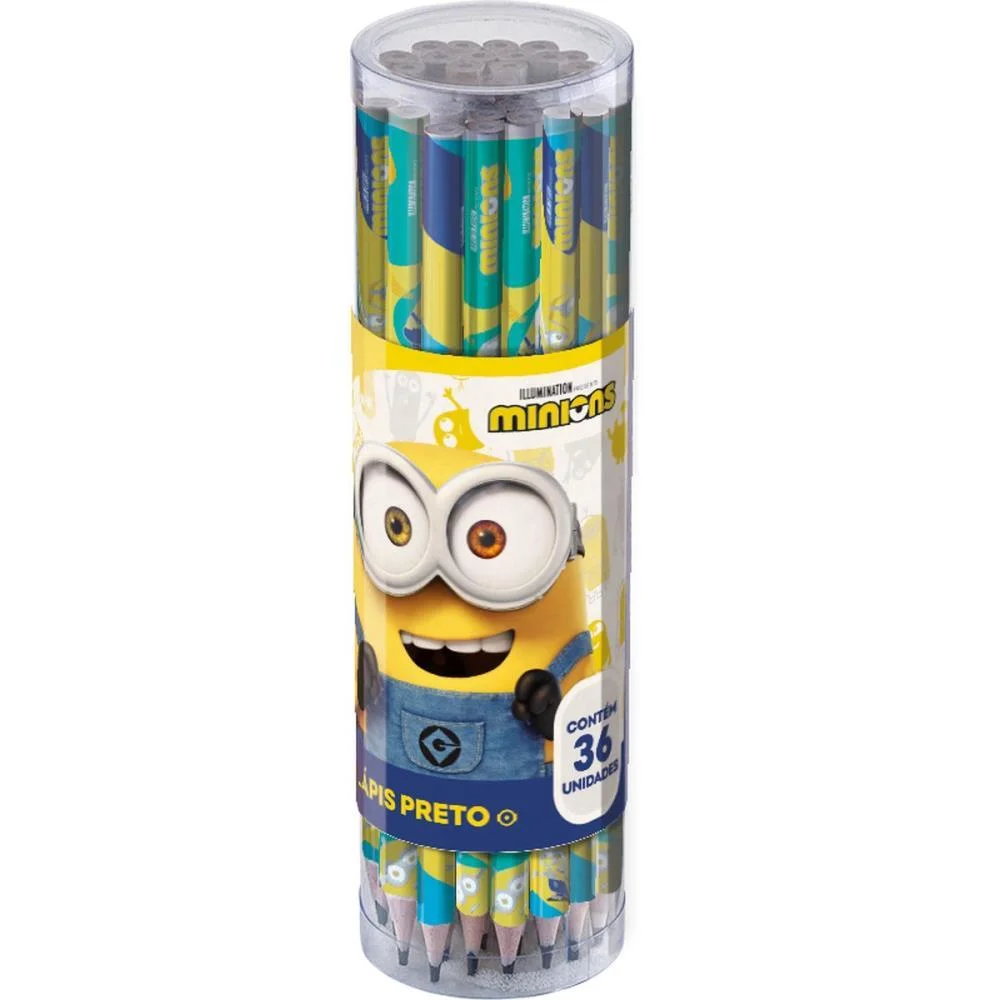 LAPIS PRETO REDONDO DECORADO MINIONS 2CORES SUMMIT (POTE-36)