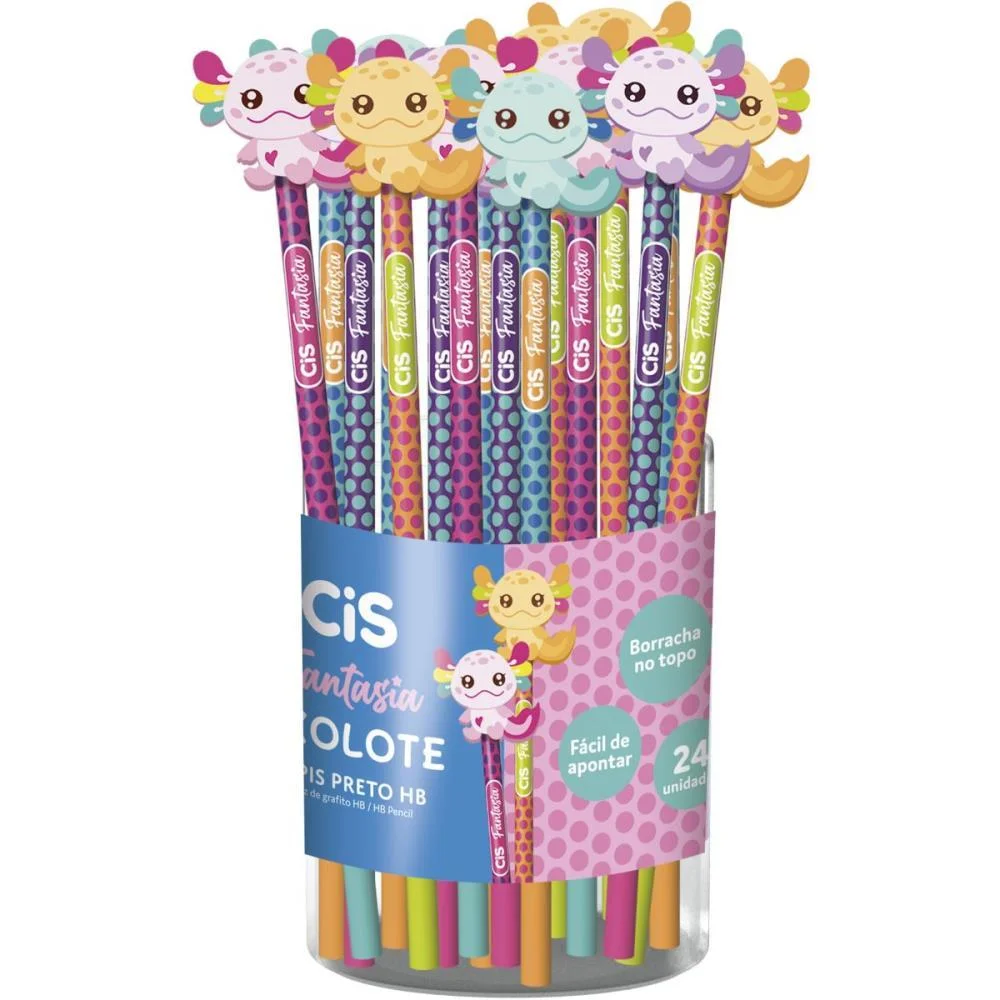 LAPIS PRETO REDONDO DECORADO CIS BORRACHA AXOLOTE 4 MOD.(S) SERTIC (POTE-24)