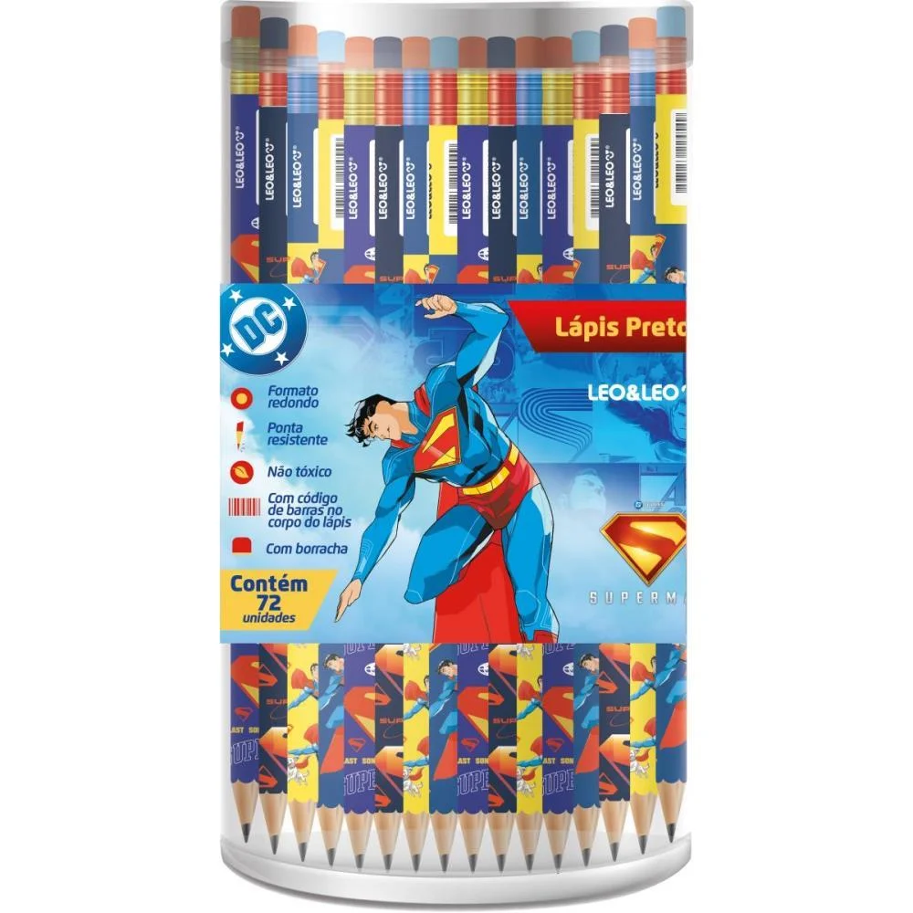 LAPIS PRETO REDONDO DECORADO SUPERMAN HB C/BORRACHA (S) LEONORA (POTE-72)