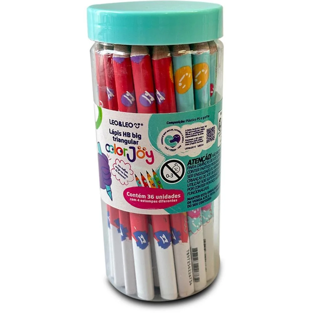 LAPIS PRETO REDONDO DECORADO COLOR JOY HB BIG TRIANGULAR(S) LEONORA (POTE-36)