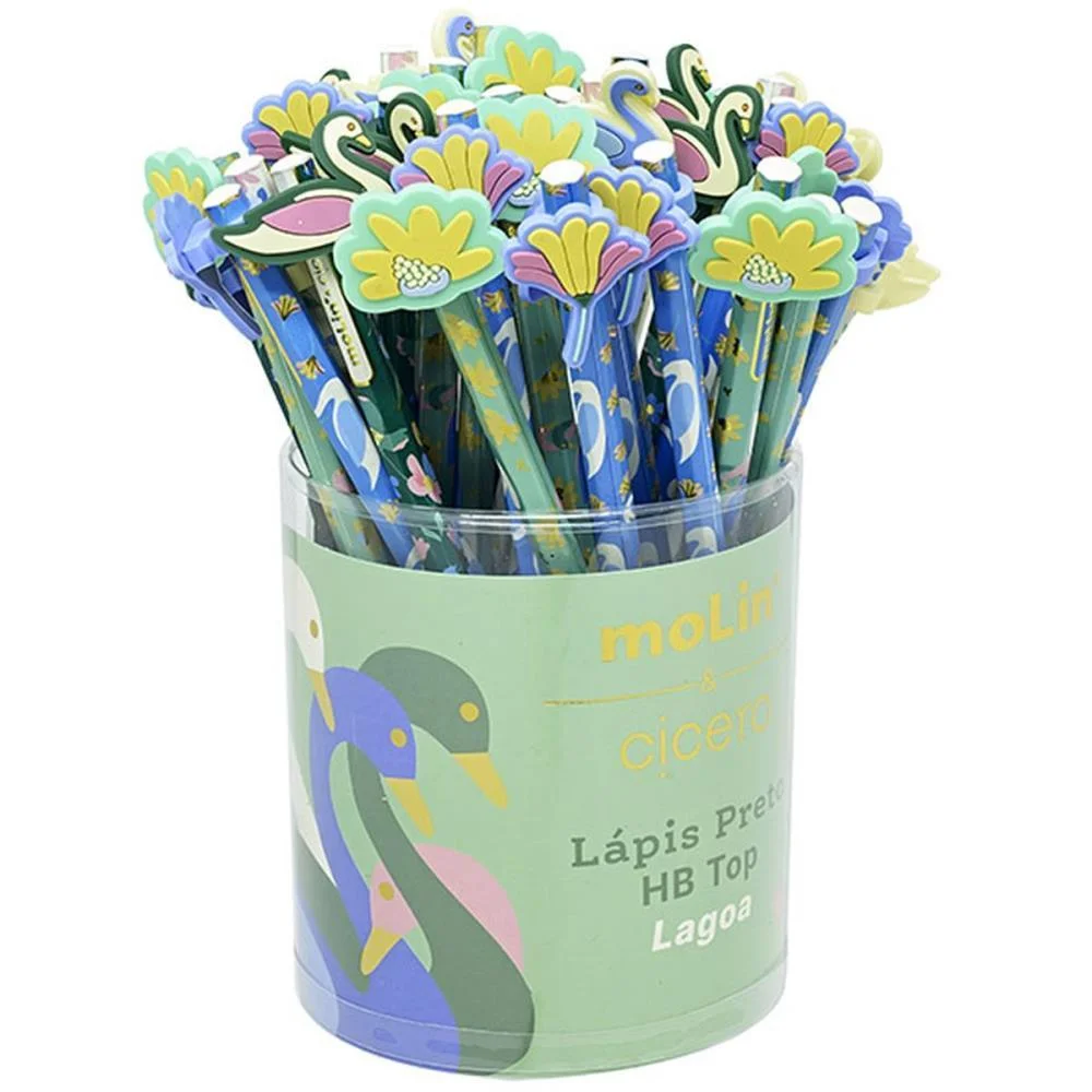 LAPIS PRETO REDONDO DECORADO CICERO TOP C/BORRACHA PONTEIRA MOLIN (POTE-36)