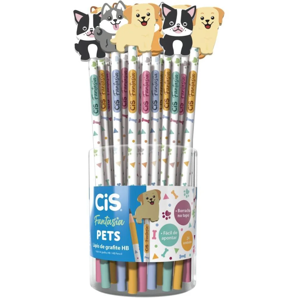 LAPIS PRETO REDONDO DECORADO CIS BORRACHA PETS 4 MOD. (S) SERTIC (POTE-24)