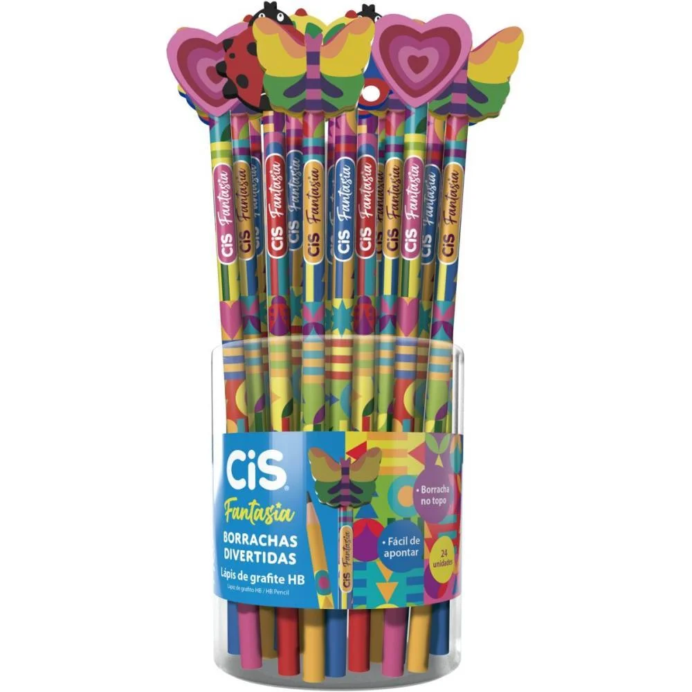 LAPIS PRETO REDONDO DECORADO CIS BORRACHA DIVERT. 4 MOD.(S) SERTIC (POTE-24)