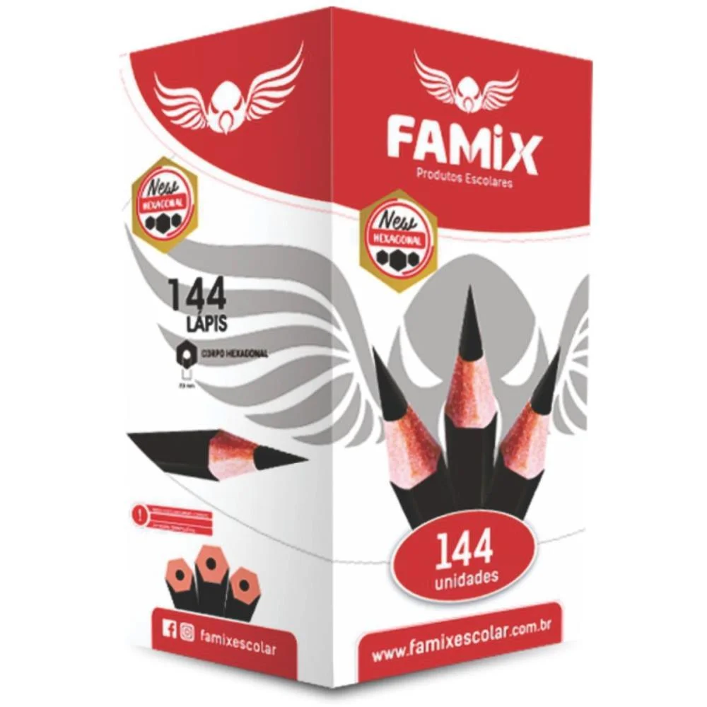 LAPIS PRETO SEXTAVADO HB GROSA FAMIX (CX.C/144)