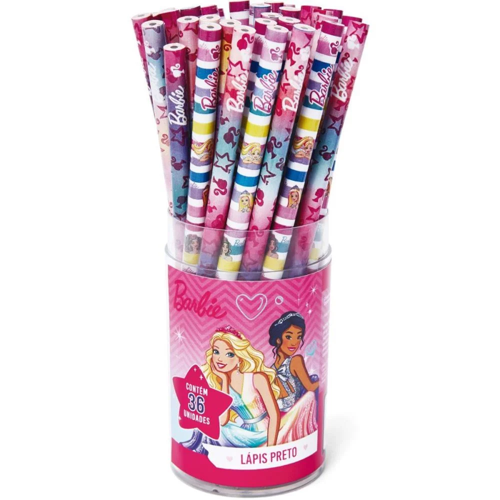 LAPIS PRETO REDONDO DECORADO BARBIE TRIS 2 MODELOS (S) SUMMIT (POTE-36)