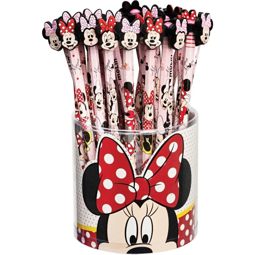 LAPIS PRETO SEXTAVADO DECORADO MINNIE TOP C/ BORRACHA MOLIN (POTE-36)