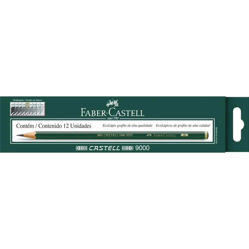 LAPIS PRETO TECNICO 9000 2B PRETO/MUITO MACIO FABER-CASTELL (CX.C/12)