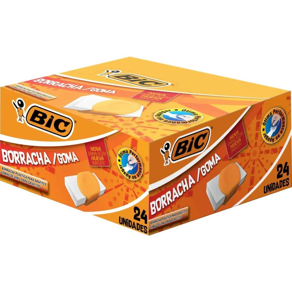 BORRACHA BRANCA ERASER CAPA PLASTICA LARANJA BIC (CX.C/24)