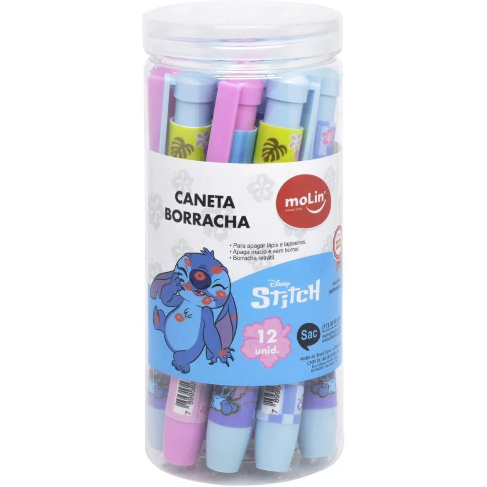 BORRACHA CANETA STITCH 4 MODELOS MOLIN (POTE-12)